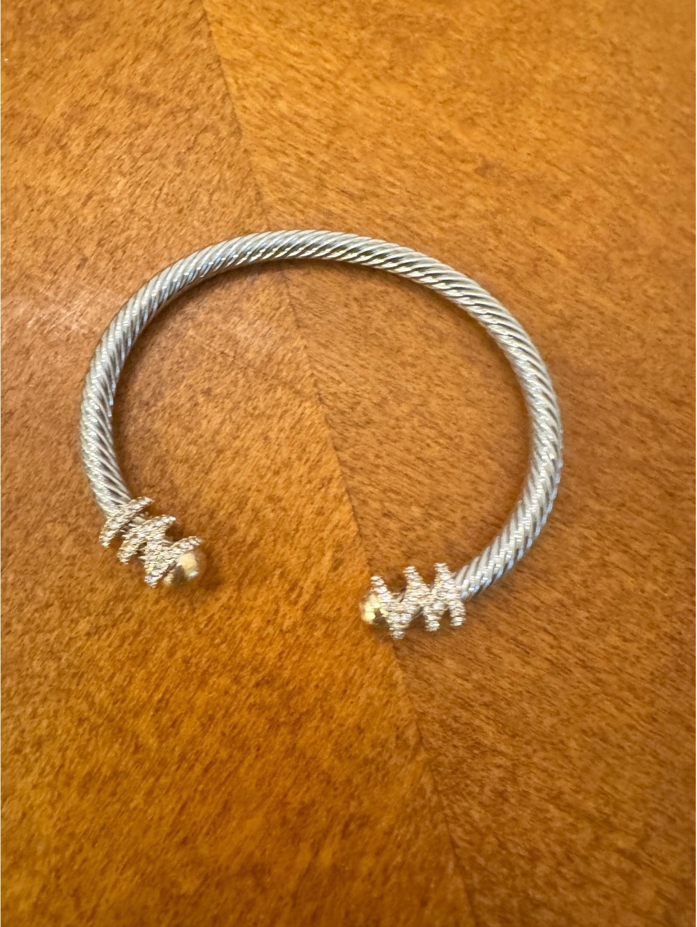 Silver Tone Cable Cuff Bracelet with Crystal Accents 542